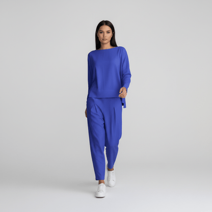 Casual 2 Piece Outfit Round Neck Top and Loose Pants