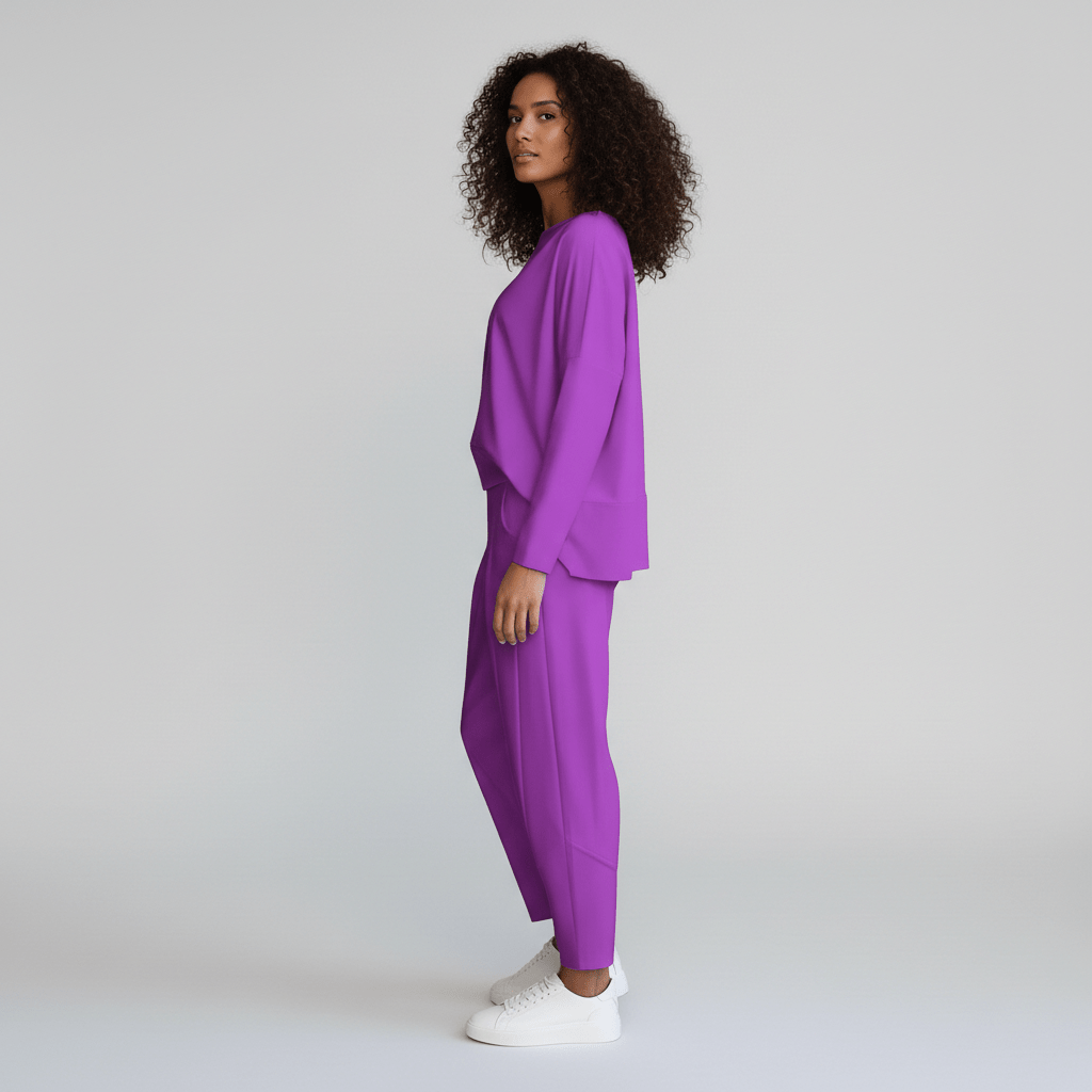 Casual 2 Piece Outfit Round Neck Top and Loose Pants