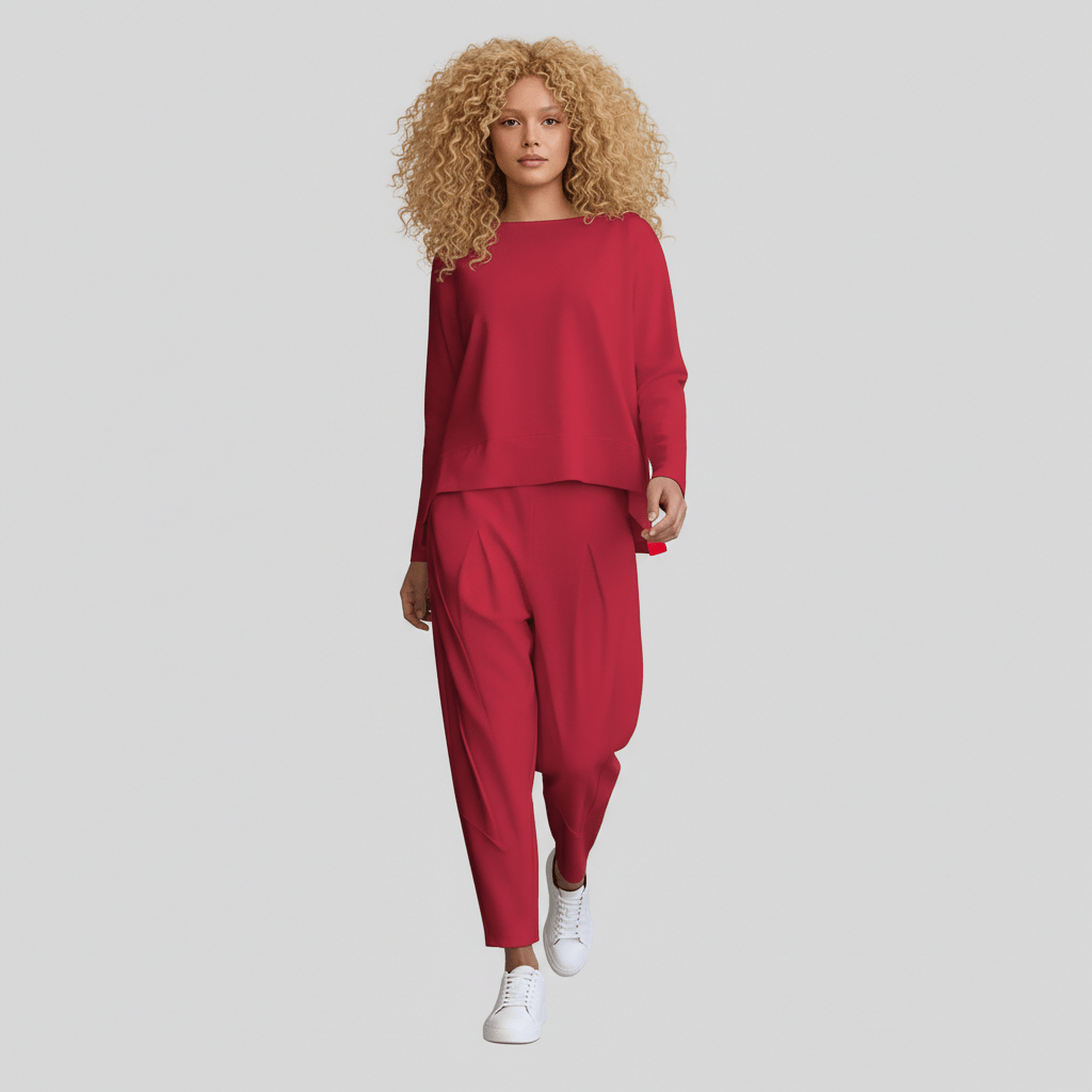 Casual 2 Piece Outfit Round Neck Top and Loose Pants