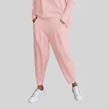 Casual 2 Piece Outfit Round Neck Top and Loose Pants