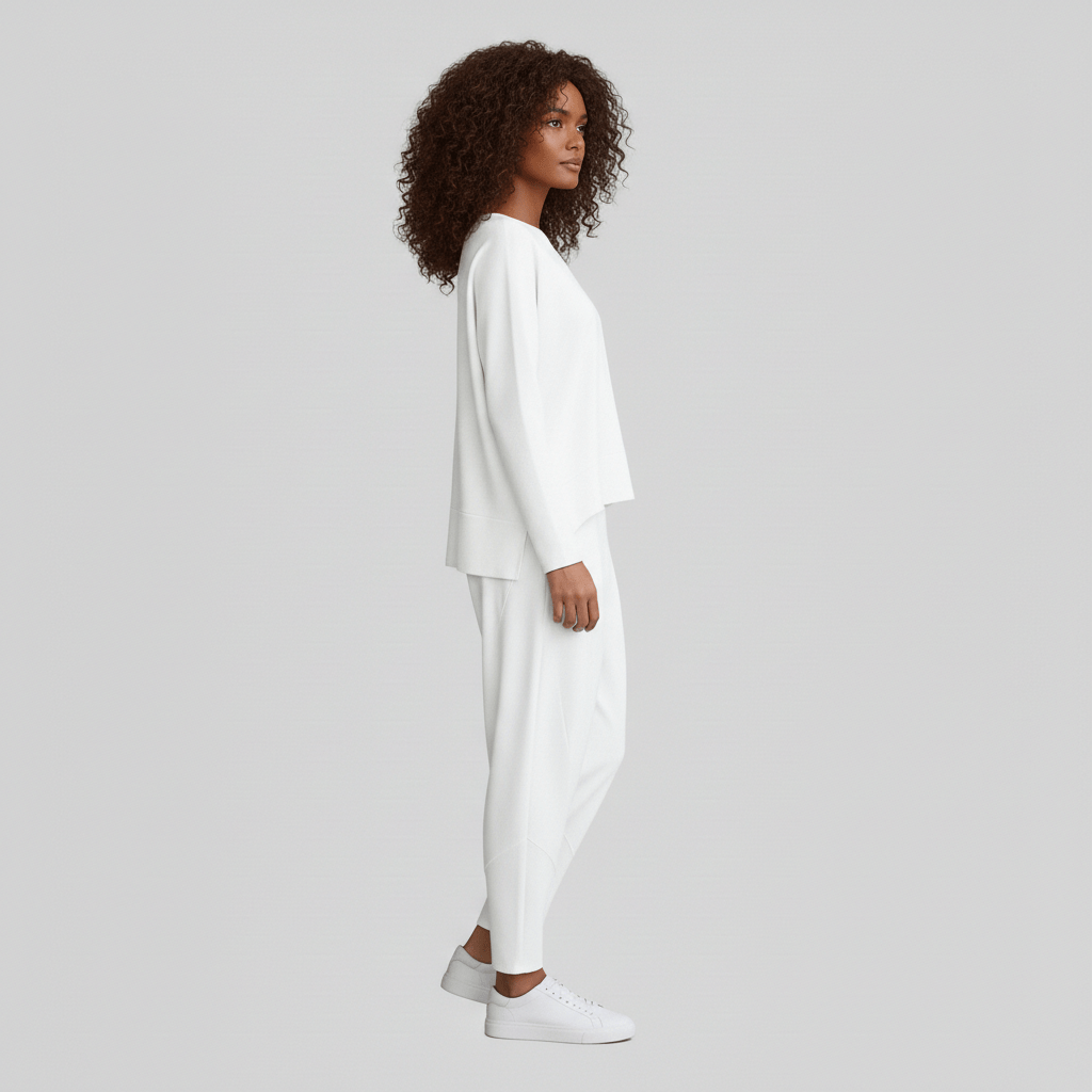 Casual 2 Piece Outfit Round Neck Top and Loose Pants