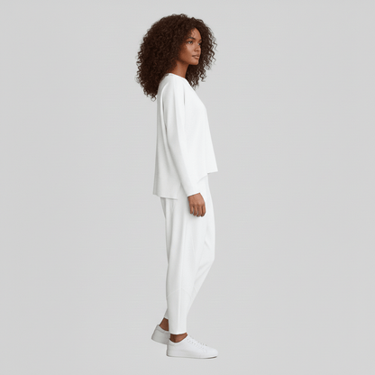Casual 2 Piece Outfit Round Neck Top and Loose Pants