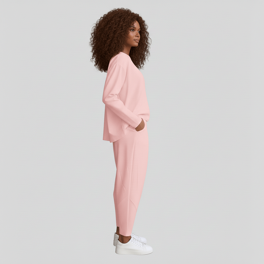 Casual 2 Piece Outfit Round Neck Top and Loose Pants