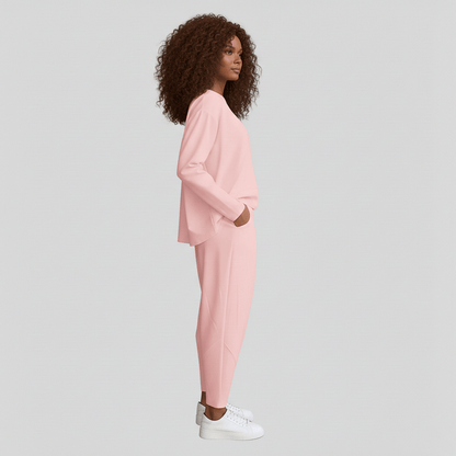 Casual 2 Piece Outfit Round Neck Top and Loose Pants