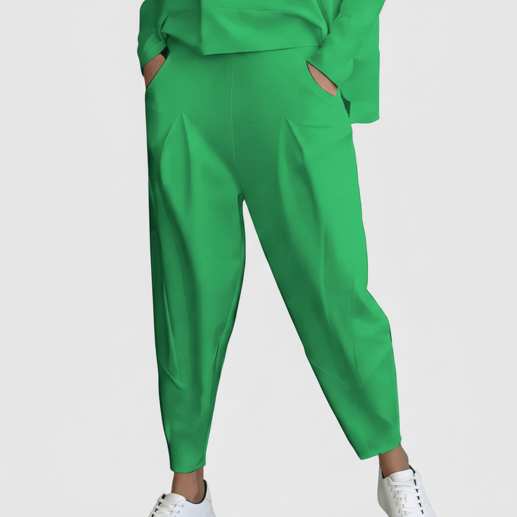 Casual 2 Piece Outfit Round Neck Top and Loose Pants