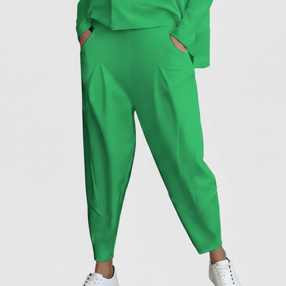 Casual 2 Piece Outfit Round Neck Top and Loose Pants