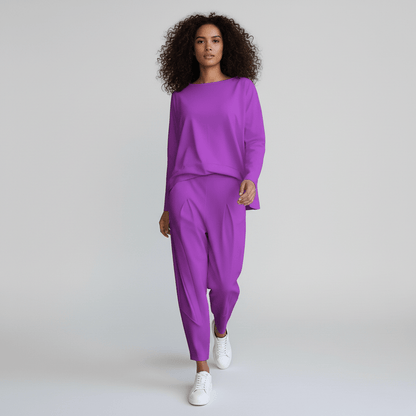 Casual 2 Piece Outfit Round Neck Top and Loose Pants