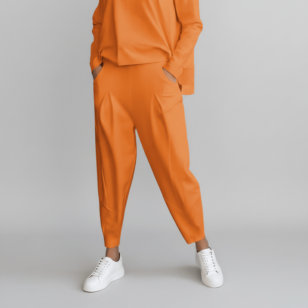 Casual 2 Piece Outfit Round Neck Top and Loose Pants
