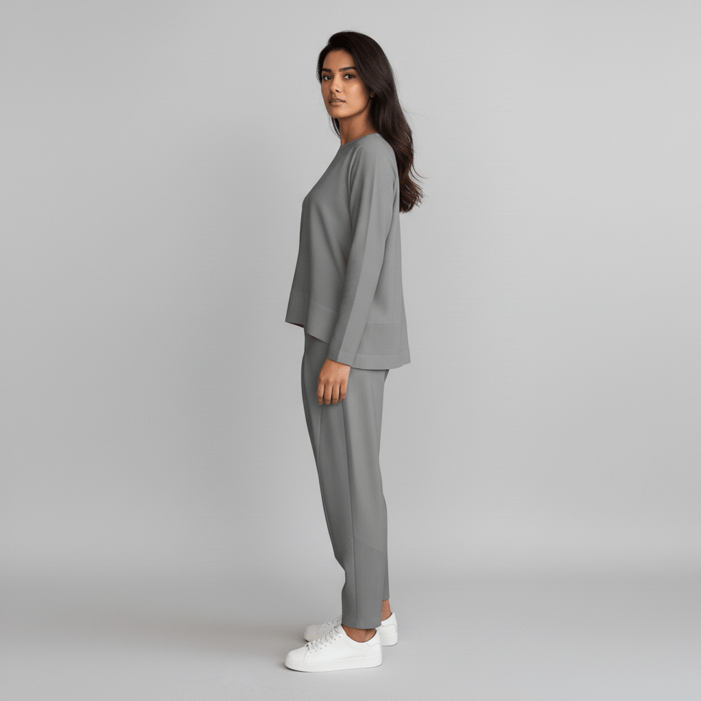 Casual 2 Piece Outfit Round Neck Top and Loose Pants