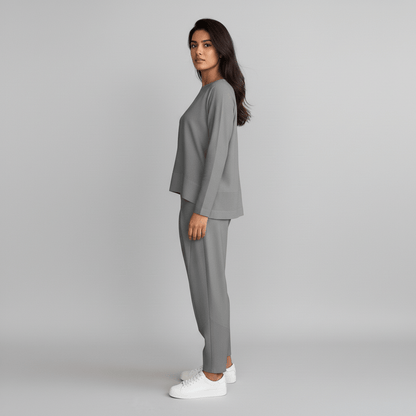 Casual 2 Piece Outfit Round Neck Top and Loose Pants