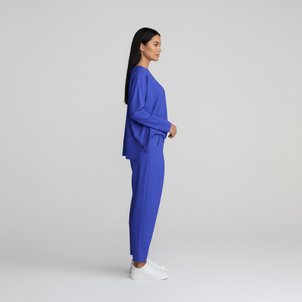 Casual 2 Piece Outfit Round Neck Top and Loose Pants