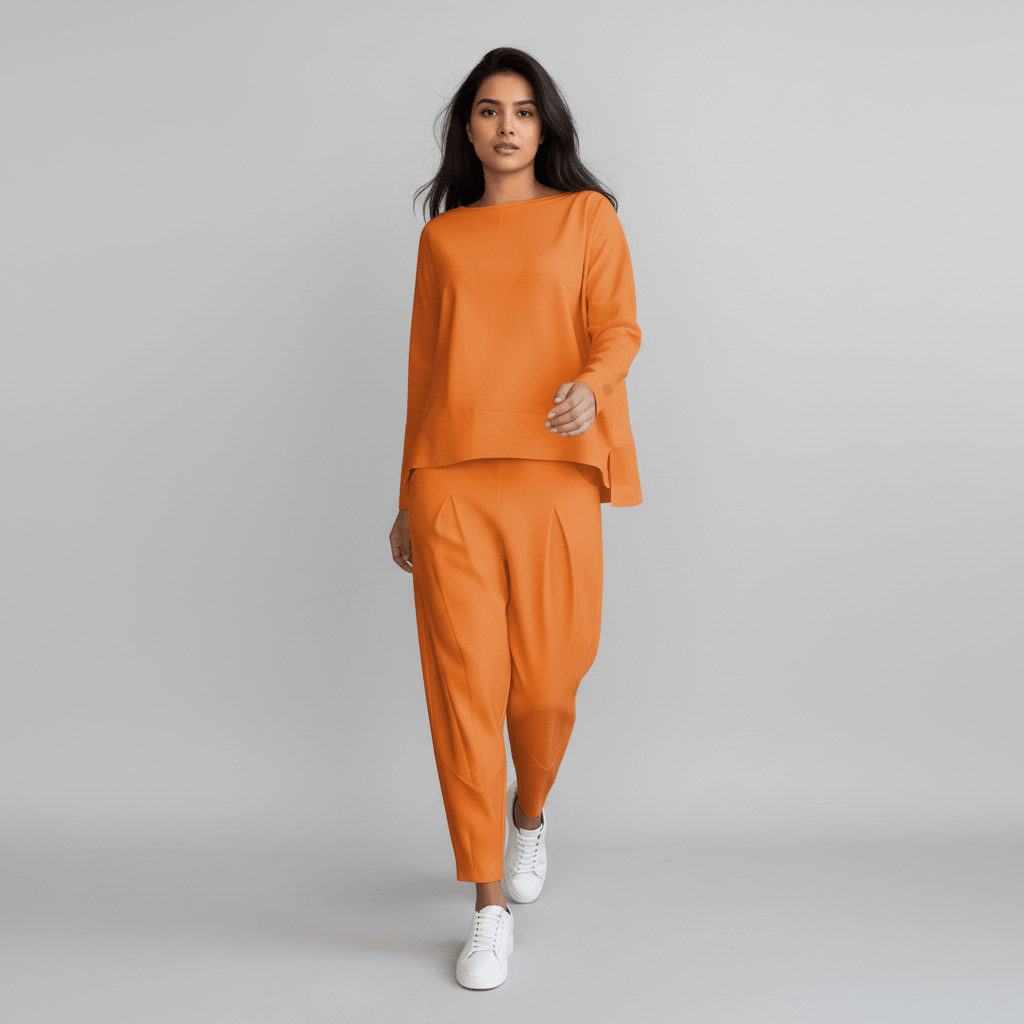 Casual 2 Piece Outfit Round Neck Top and Loose Pants