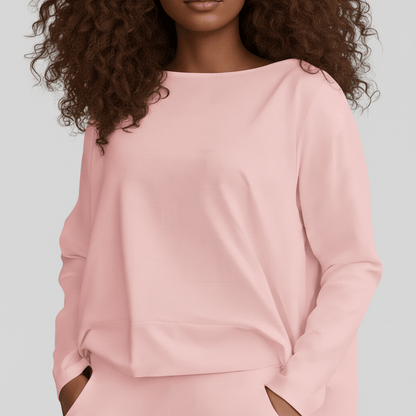Casual 2 Piece Outfit Round Neck Top and Loose Pants