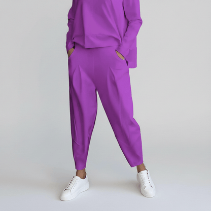 Casual 2 Piece Outfit Round Neck Top and Loose Pants
