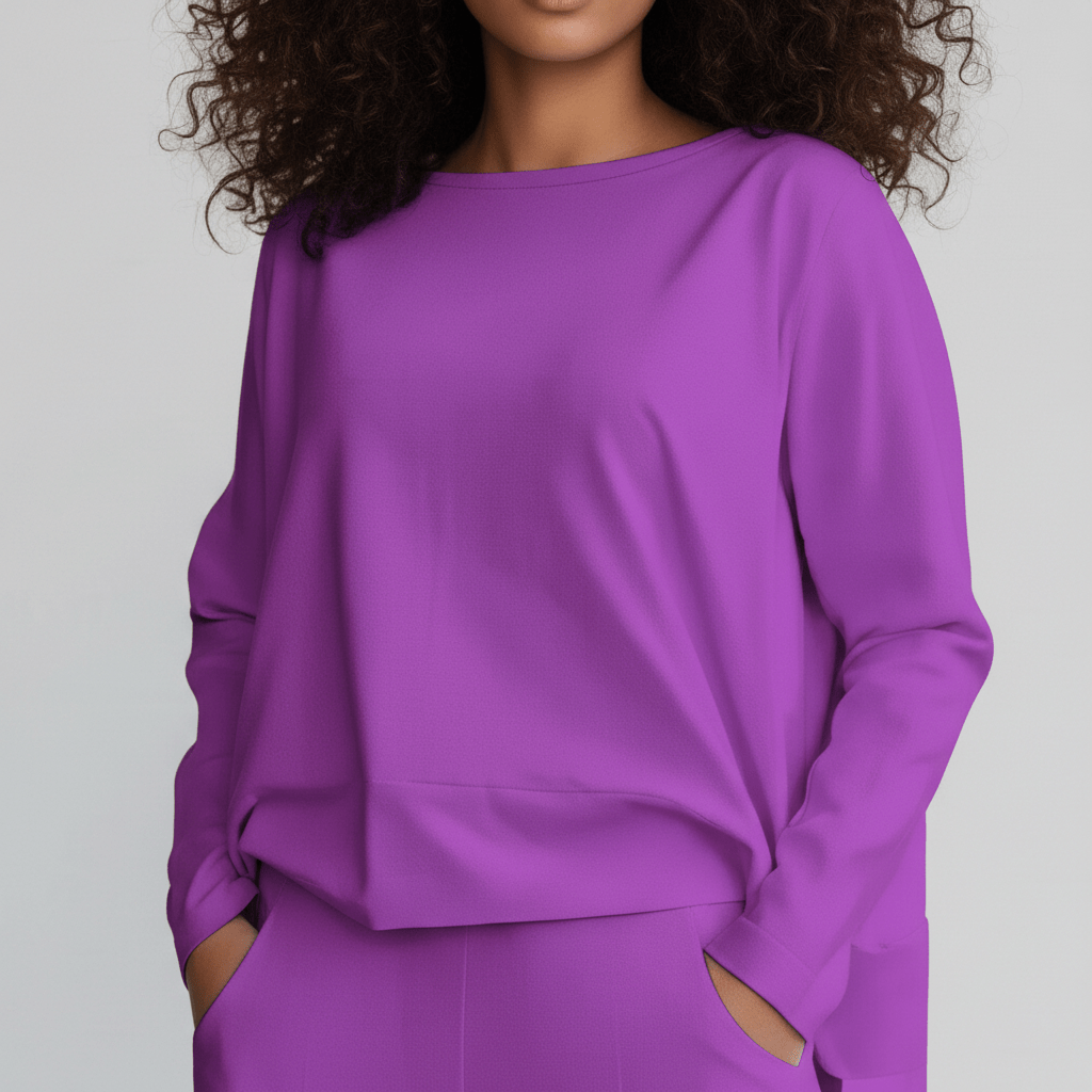 Casual 2 Piece Outfit Round Neck Top and Loose Pants