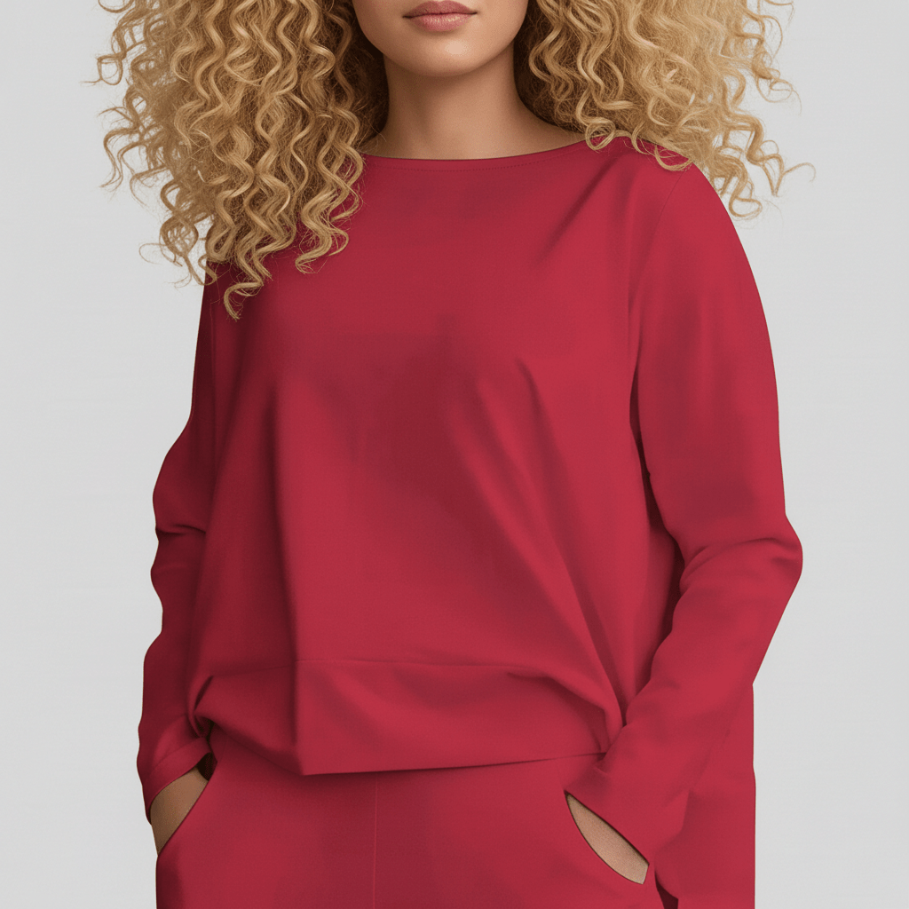 Casual 2 Piece Outfit Round Neck Top and Loose Pants