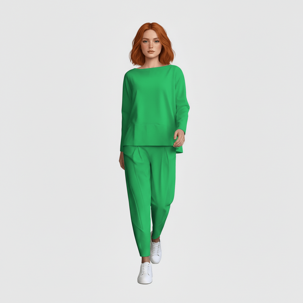 Casual 2 Piece Outfit Round Neck Top and Loose Pants