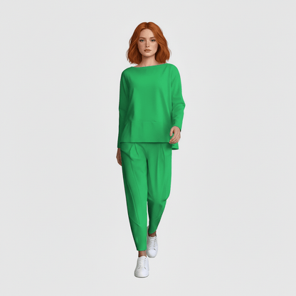 Casual 2 Piece Outfit Round Neck Top and Loose Pants