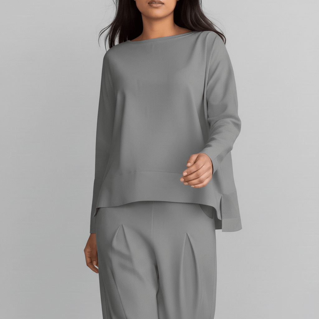 Casual 2 Piece Outfit Round Neck Top and Loose Pants