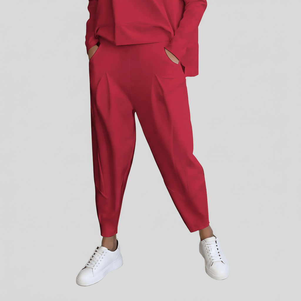 Casual 2 Piece Outfit Round Neck Top and Loose Pants