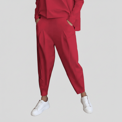 Casual 2 Piece Outfit Round Neck Top and Loose Pants