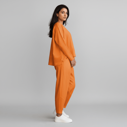 Casual 2 Piece Outfit Round Neck Top and Loose Pants