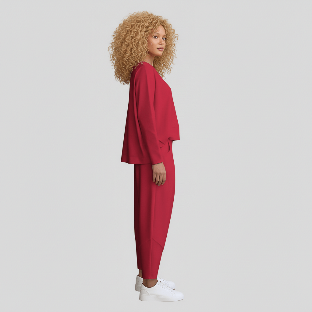 Casual 2 Piece Outfit Round Neck Top and Loose Pants