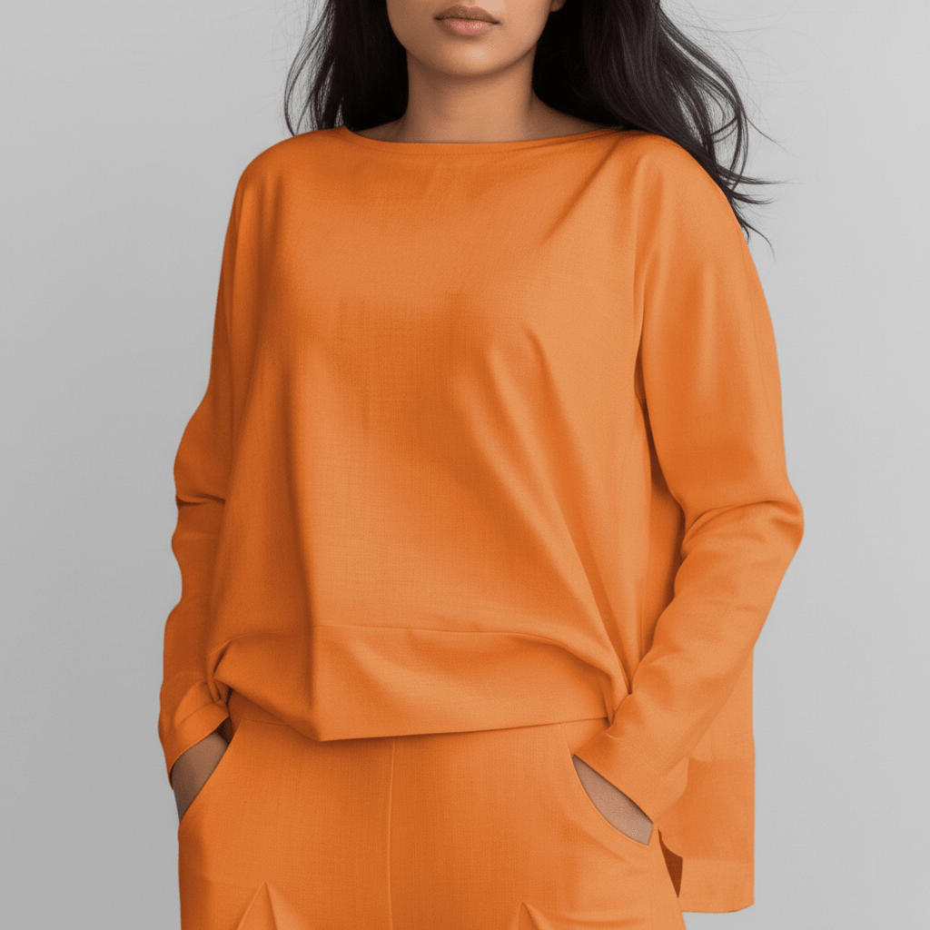 Casual 2 Piece Outfit Round Neck Top and Loose Pants