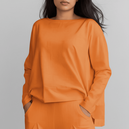 Casual 2 Piece Outfit Round Neck Top and Loose Pants
