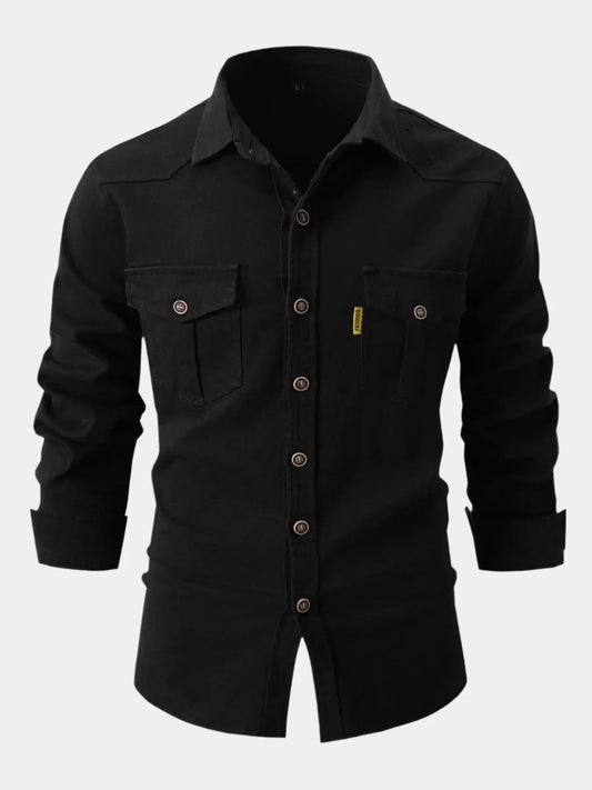 Casual Button Down Roll Sleeve Denim Shirt - OutfitLondon