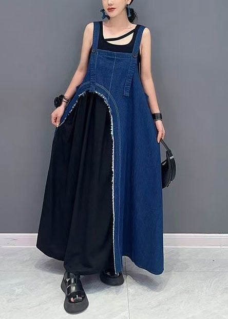 Women's Patchwork Denim Dress Asymmetric Breezy Blue - OutfitLondon