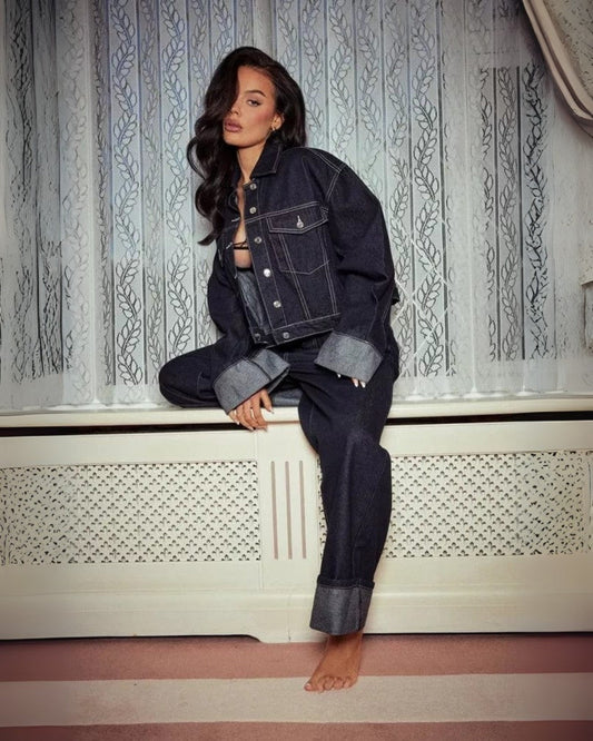 Womens Classic Denim Jacket and Jeans Set - OutfitLondon