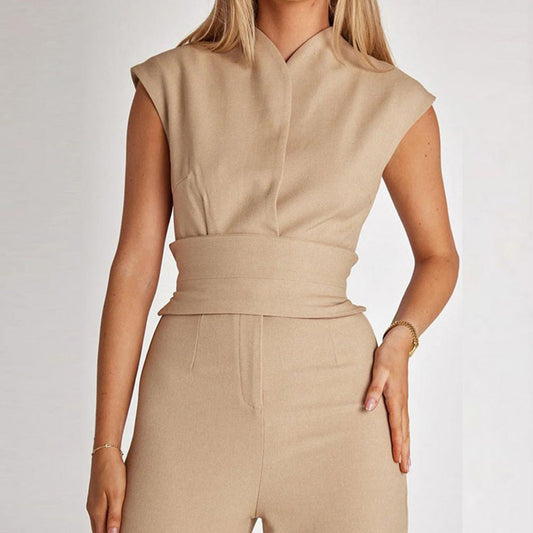 Chic Sleeveless Wrap Jumpsuit Dress - OutfitLondon