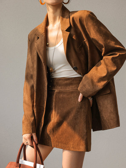 Classic Vintage Suede Long Sleeve Women's Jacket - OutfitLondon