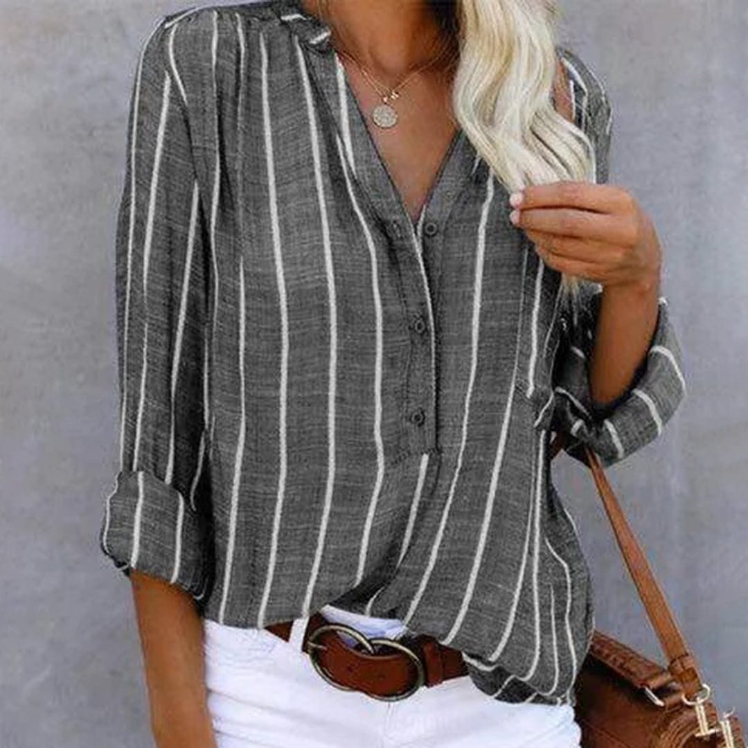 Classic Striped Women's Button Down Shirt - OutfitLondon
