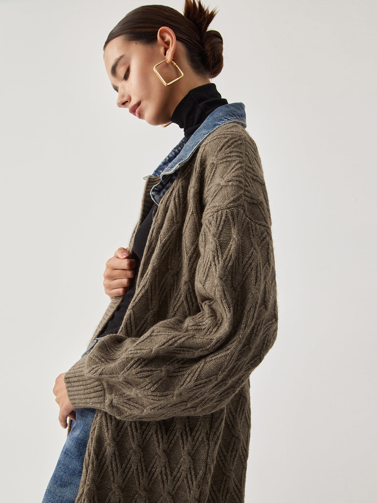 Cozy Diamond Pattern Oversized Cardigan Sweater