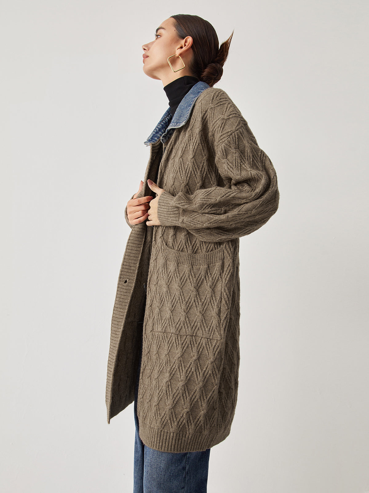 Cozy Diamond Pattern Oversized Cardigan Sweater