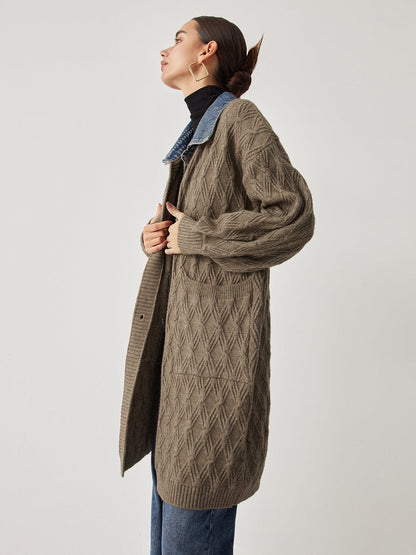 Cozy Diamond Pattern Oversized Cardigan Sweater