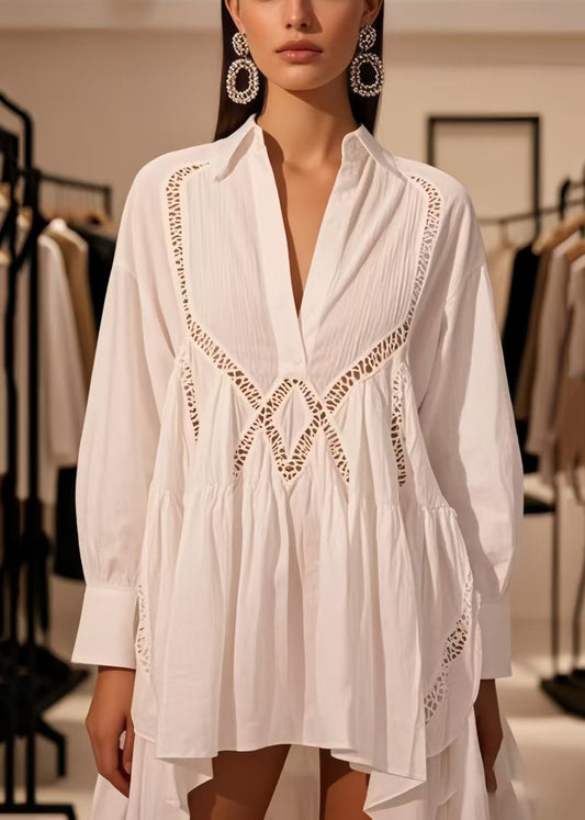 Women's White Cotton Day Dress Breathable Lightweight - OutfitLondon