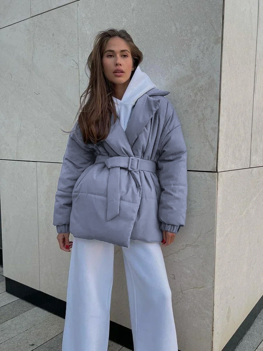 Warm Padded Belted Parka Coat for Ladies
