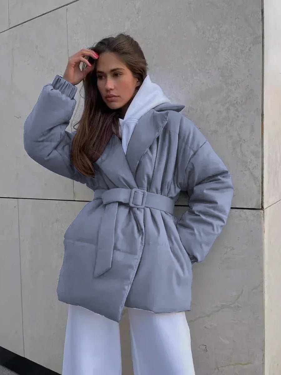 Warm Padded Belted Parka Coat for Ladies