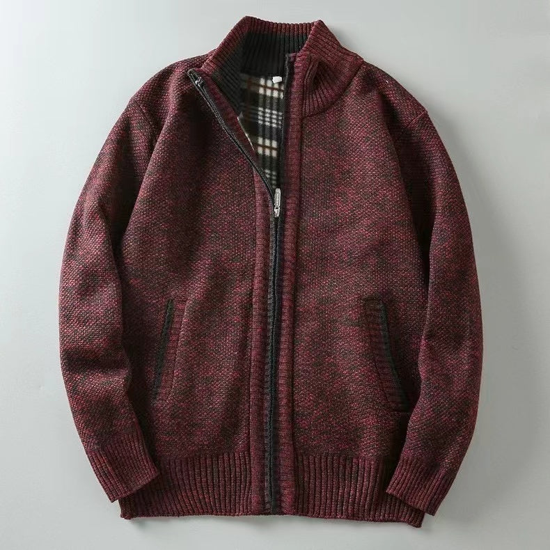 Cozy Mens Zip Up Crew Neck Sweater