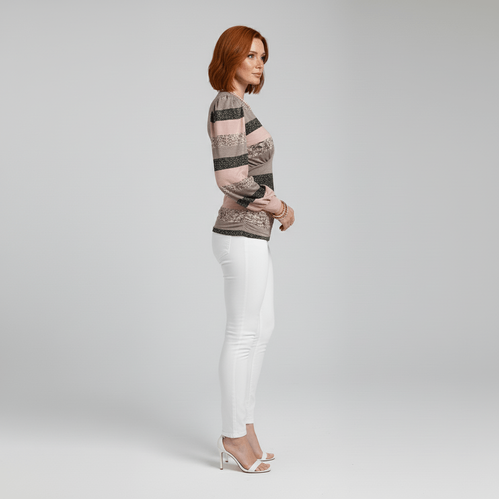 Elegant V-Neck Long Sleeve Women's Blouse with Gathered Waist