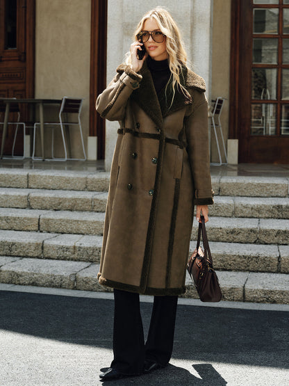 Warm Faux Leather Longline Fleece Coat