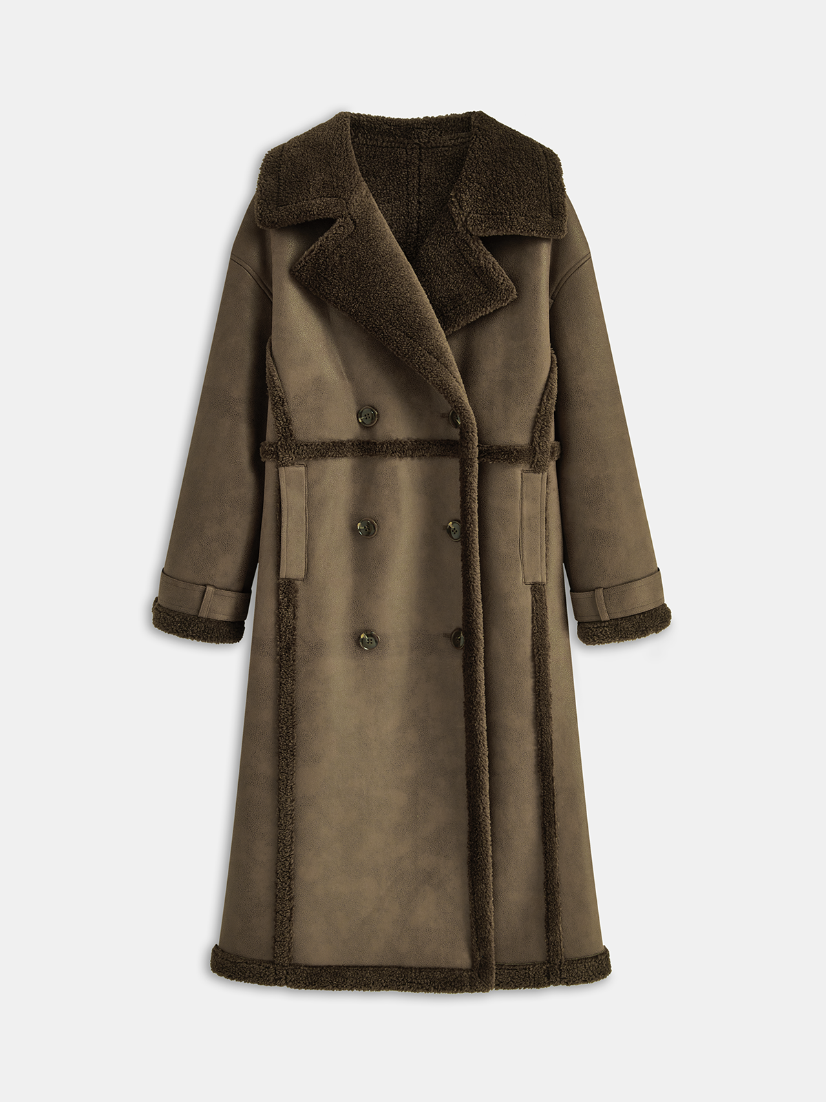 Warm Faux Leather Longline Fleece Coat