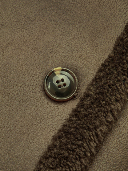 Warm Faux Leather Longline Fleece Coat