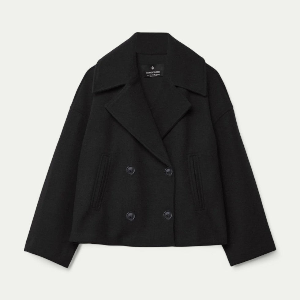 Ladies Short Double Button Wool Coat - OutfitLondon