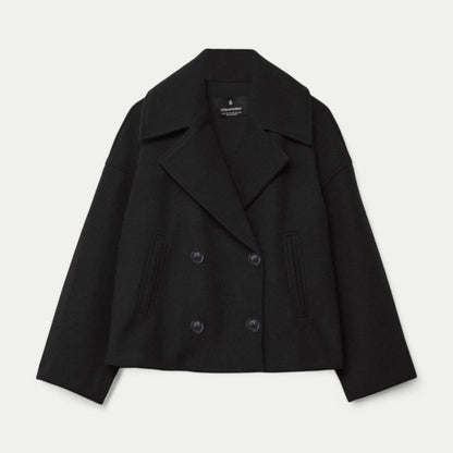 Ladies Short Double Button Wool Coat - OutfitLondon
