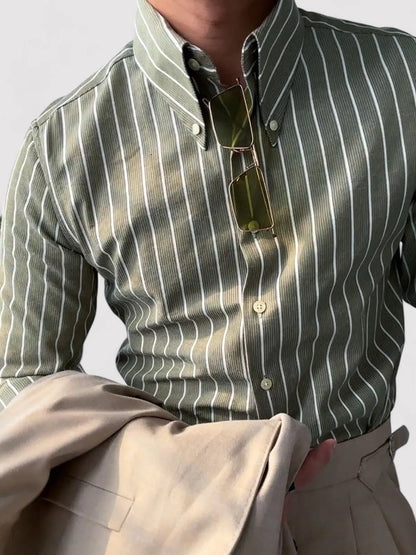 Slim Fit Striped Breathable Dress Shirt