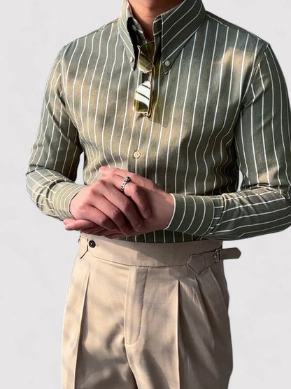 Slim Fit Striped Breathable Dress Shirt - OutfitLondon